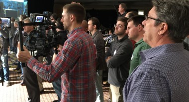 Hurlbut (right) watches as a scene is shot