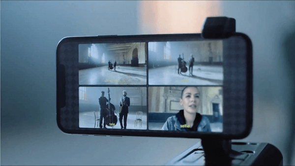 Four camera angles displayed on the iPhone with FiLMiC Pro
