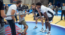 Jeremiah Zagar, Juancho Hernangomez and Anthony Edwards on the set of Hustle