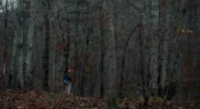 A middle-aged white man in a forest seen from a distance