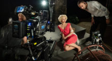 Ana de Armas and cinematographer Chayse Irvin on the set of Blonde