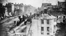 A pencil drawing of a decrepit street.