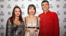 Samara Bliss, Winnie Cheung and Dan Rosato pose on the red carpet at IFFR 2023.