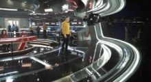 L-R Rong Fu as Mitchell, Melissa Navia as Ortegas and Anson Mount as Capt. Pike appearing in Star Trek: Strange New Worlds streaming on Paramount+, 2023. Photo Credit: Michael Gibson/Paramount+