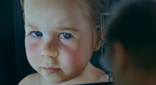 A close-up of an AI avatar of a rosy-cheeked baby.