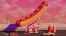 A hot dog sign.
