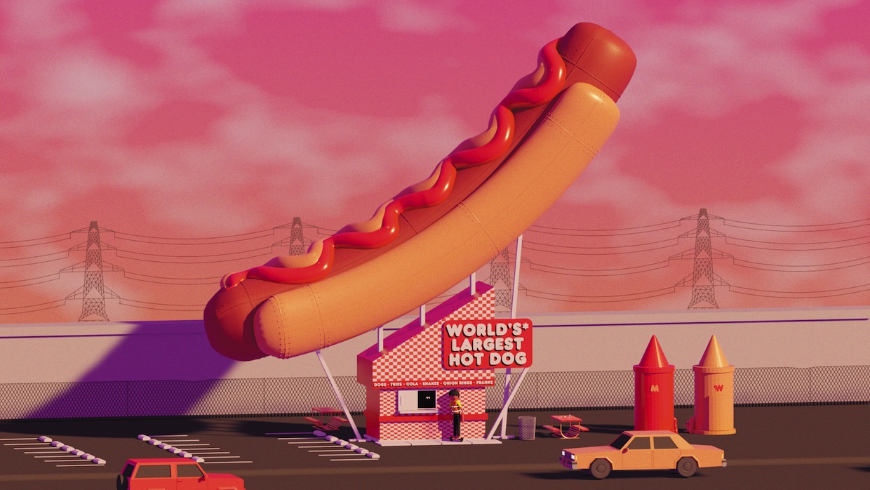 A hot dog sign.