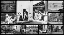 A collage of frames from Lumiere Brother films.