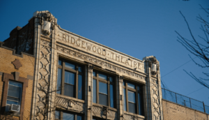 The facade of an old building in Ridgewood, Queens that reads: Ridgewood Theater.